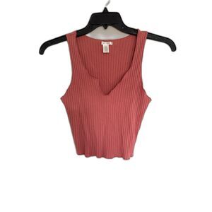 Bozzolo Ribbed Notch Neck Crop Tank Top - Rust/Terracotta - Large
